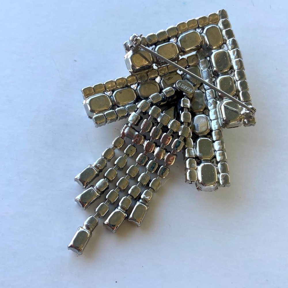 Kramer Chevron Ornate Rhinestones Brooch with Dangles - Picture 6 of 9
